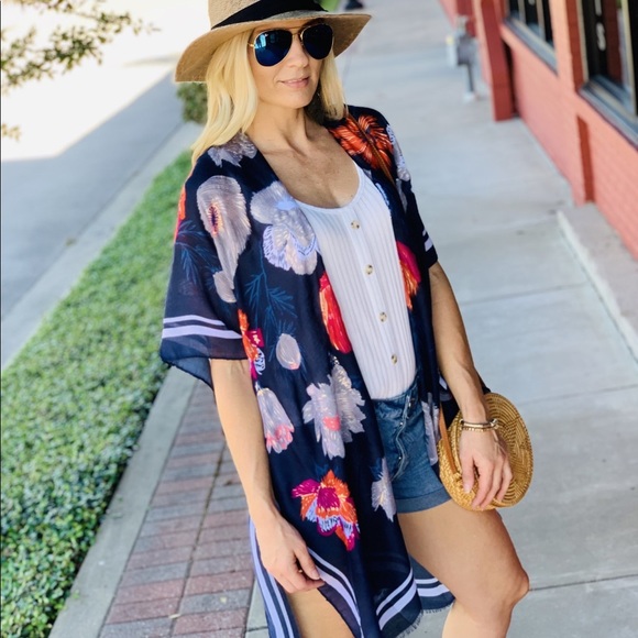 INFLUENCED BY FLORALS KIMONO-NAVY - Picture 4 of 6